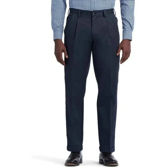 IZOD Mens Pants Size 32 Navy Chino Double Pleated New Cotton New - Picture 1 of 8